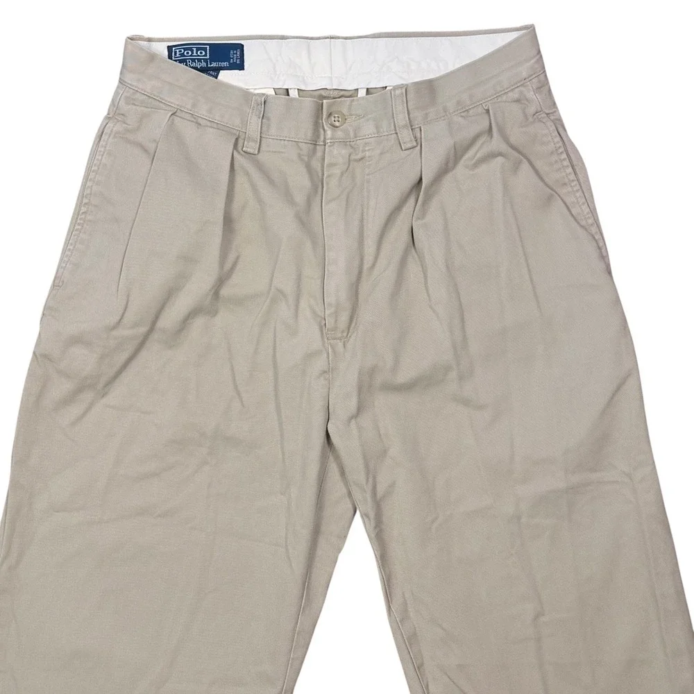 Polo Ralph Lauren Andrew Pant Men 30 Beige Pleated Cotton Cropped Chino Trousers
